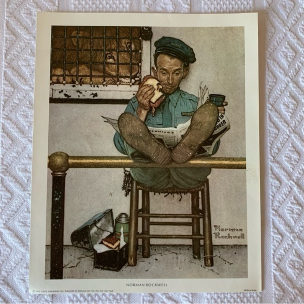 Vintage Norman Rockwell “Lion and‎ his Keeper” Lithograph 1972 8X10